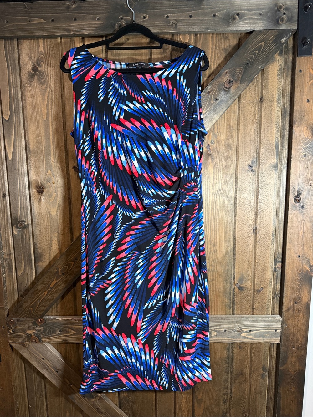 Jones Studio Black Multi-Blue & Pink Sleeveless Midi Dress